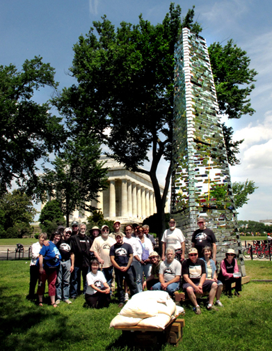 VFP members and a Swords To Plowshares Memorial Bell Tower made by Roger Ehrlich of Raleigh, NC